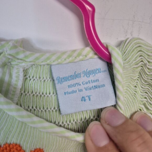 Remember Nguyen Green & White Smocked Dress W/ Orange Crab Embroidery 4T - Picture 4 of 6